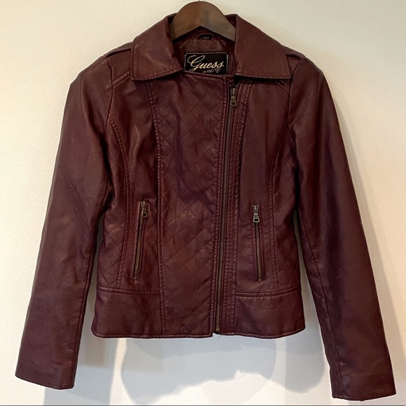 Guess Faux Leather Y2K Quilted Asymmetrical Zip Moto Jacket Grunge